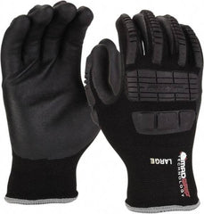 PRO-SAFE - Size M (8) Nitrile Coated Nylon/Nitrile Work Gloves - Palm & Fingers Coated, Slip-On Cuff, Black, Paired - Caliber Tooling