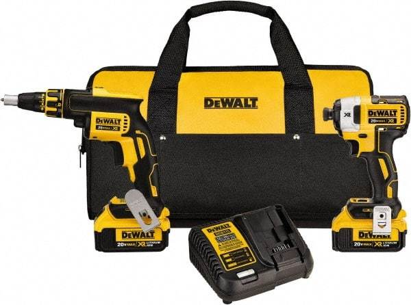 DeWALT - 20 Volt Cordless Tool Combination Kit - Includes Brushless Drywall Screwgun & 1/4" Brushless 3-Speed Impact Driver, Lithium-Ion Battery Included - Caliber Tooling