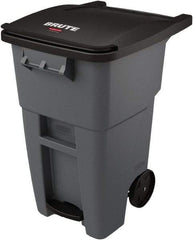 Rubbermaid - 50 Gal Gray Rectangle Trash Can - Plastic, None Graphic, 39.58" High x 24" Wide, Lid Included - Caliber Tooling