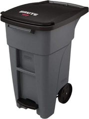 Rubbermaid - 32 Gal Gray Rectangle Trash Can - Plastic, None Graphic, 37.16" High x 20.62" Wide, Lid Included - Caliber Tooling