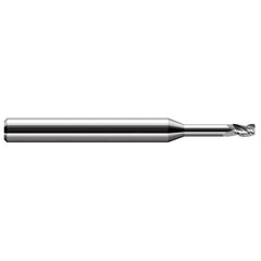 Corner Radius End Mill: 1/8″ Dia, 3/16″ LOC, 0.02″ Radius, 3 Flutes, Solid Carbide 2-1/2″ OAL, 1/8″ Shank Dia, 30 ° Helix, Bright/Uncoated, Corner Radius End