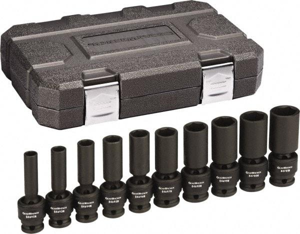 GearWrench - 10 Piece 1/2" Drive Black Finish Deep Well Impact Socket Set - 6 Points, 3/8" to 7/16" Range, Inch Measurement Standard - Caliber Tooling