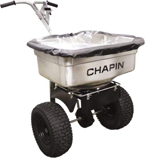 Chapin - 100 Lb Stainless Steel Walk Behind Broadcast Landscape Spreader - 14" Pneumatic Wheels - Caliber Tooling