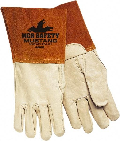 MCR Safety - Size M Unlined Goatskin Welding Glove - 9" OAL, Gauntlet Cuff, Wing Thumb, For MIG/TIG - Caliber Tooling