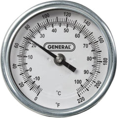 General - 36 Inch Long Stem, 3 Inch Dial Diameter, Back Connected Bi-Metal Thermometer - 220°Fahrenheit - Caliber Tooling