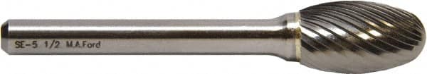 M.A. Ford - 6mm Cut Diam, 6mm Shank Diam, Oval Head Single Cut Burr - Carbide, Radius End, 9.5mm LOC, 50mm OAL - Caliber Tooling