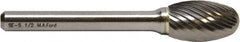 M.A. Ford - 1/8" Cut Diam, 1/8" Shank Diam, Elliptical Head Single Cut Burr - Carbide, Radius End, 7/32" LOC, 2" OAL - Caliber Tooling