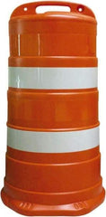 PRO-SAFE - 41.27" High x 23" Wide Reflective Round Barrel - Plastic, 12.4 Lbs, White/Orange - Caliber Tooling