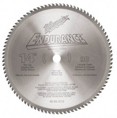 Milwaukee Tool - 14" Diam, 1" Arbor Hole Diam, 90 Tooth Wet & Dry Cut Saw Blade - Carbide-Tipped, Burr-Free, Clean, Smooth Action, Standard Round Arbor - Caliber Tooling