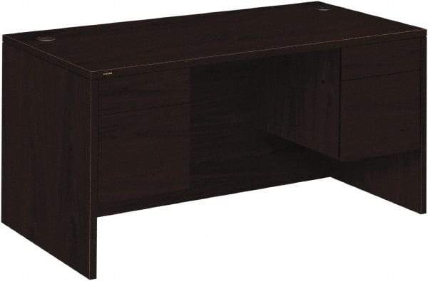 Hon - Woodgrain Laminate Double Pedestal Desk - 60" Wide x 30" Deep x 29-1/2" High, Mahogany - Caliber Tooling