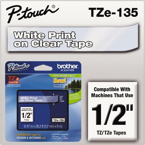 Brother - 1/2" Wide x 314.4" Long, Clear Plastic/Paper Tape Cassette - For Label Maker - Caliber Tooling