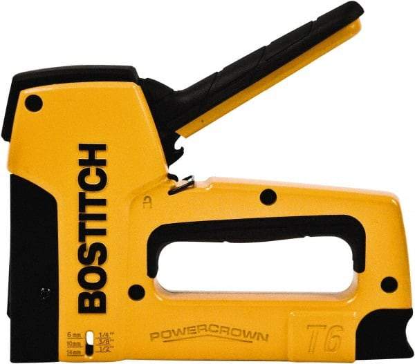 Stanley Bostitch - Manual Staple Gun - 1/4, 3/8, 1/2" Staples, 84 Lb Capacity, Yellow, Aluminum Die Cast - Caliber Tooling