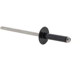 Made in USA - Large Flange Head Aluminum Open End Blind Rivet - Stainless Steel Mandrel, 1/32" to 11/64" Grip, 3/8" Head Diam, 1-1/8" Max Hole Diam, 0.563" Length Under Head, - Caliber Tooling