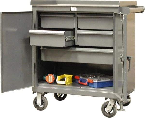 Strong Hold - 24" Wide x 36" High x 36" Deep, 5 Drawer Tool Cart - 400 Lb Capacity, Steel, Dark Gray - Caliber Tooling