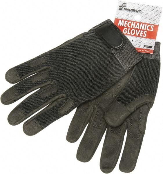 Ability One - Size XL Nylon/Spandura General Protection Work Gloves - For Mechanic's & Lifting, Uncoated, Hook & Loop Cuff, Full Fingered, Black, Paired - Caliber Tooling