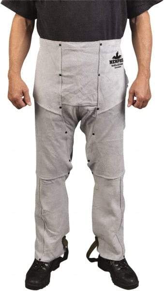 MCR Safety - Size Universal Leather Welding Chaps - No Pockets, 38" Inseam, Gray - Caliber Tooling