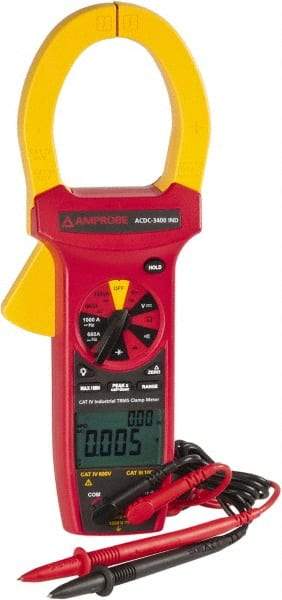 Amprobe - ACDC-3400 IND, CAT IV, CAT III, Digital True RMS Clamp Meter with 2.2441" Clamp On Jaws - 750 VAC, 1000 VDC, 1000 AC/DC Amps, Measures Voltage, Capacitance, Current, Frequency, Resistance - Caliber Tooling