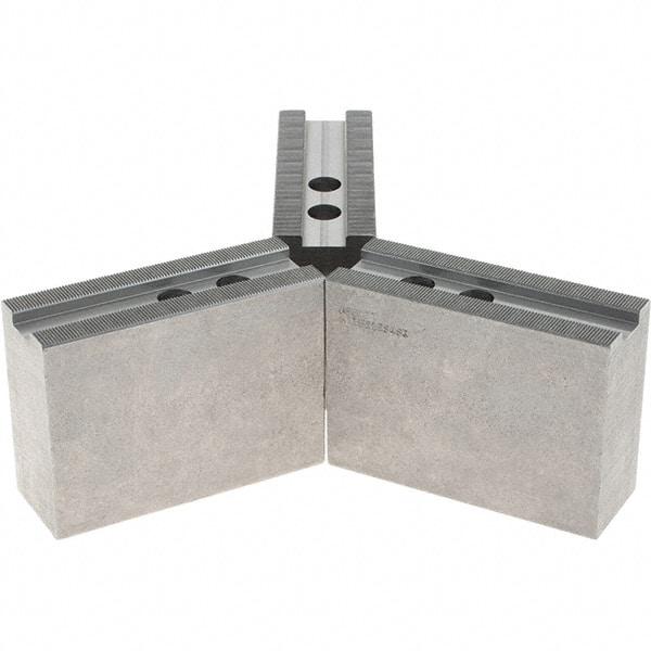 Abbott Workholding Products - 12" & Up Chuck Capacity, 1.5mm x 60° Serrated Attachment, Square Soft Lathe Chuck Jaw - 3 Jaws, Steel, 1.1811" Btw Mount Hole Ctrs, 5-1/2" Long x 2" Wide x 4" High, 0.8268" Groove, 0.6299" & 16mm Fastener - Caliber Tooling