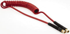 PRO-SOURCE - 1/4" ID, 1/4 Thread, 10' Long, Red Polyurethane Coiled & Self Storing Hose - 220 Max psi, Male Swivel x Male Swivel - Caliber Tooling