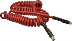 PRO-SOURCE - 5/16" ID, 3/8 Thread, 25' Long, Red Polyurethane Coiled & Self Storing Hose - 185 Max psi, Male Swivel x Male Swivel - Caliber Tooling