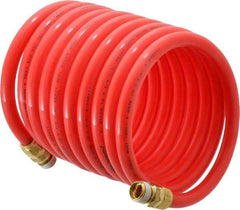 PRO-SOURCE - 3/8" ID, 3/8 Thread, 12' Long, Red Nylon Coiled & Self Storing Hose - 310 Max psi, Male Swivel x Male Swivel - Caliber Tooling