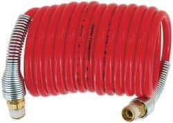 PRO-SOURCE - 3/8" ID, 3/8 Thread, 100' Long, Red Nylon Coiled & Self Storing Hose - 225 Max psi, No Fittings - Caliber Tooling