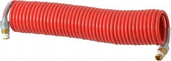 PRO-SOURCE - 3/16" ID, 1/4 Thread, 25' Long, Red Nylon Coiled & Self Storing Hose - 287 Max psi, Male Swivel x Male Swivel - Caliber Tooling