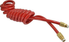 PRO-SOURCE - 1/2" ID, 1/2 Thread, 10' Long, Red Polyurethane Coiled & Self Storing Hose - 120 Max psi, Male Swivel x Male Swivel - Caliber Tooling