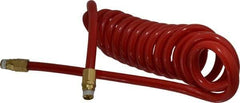 PRO-SOURCE - 1/2" ID, 1/2 Thread, 15' Long, Red Polyurethane Coiled & Self Storing Hose - 120 Max psi, Male Swivel x Male Swivel - Caliber Tooling