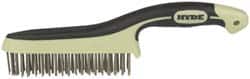 Hyde Tools - 1-1/8 Inch Trim Length Stainless Steel Scratch Brush - 6" Brush Length, 11-3/4" OAL, 1-1/8" Trim Length, Plastic with Rubber Overmold Ergonomic Handle - Caliber Tooling