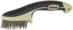 Hyde Tools - 1-1/8 Inch Trim Length Stainless Steel Scratch Brush - 3-1/4" Brush Length, 8-3/4" OAL, 1-1/8" Trim Length, Plastic with Rubber Overmold Ergonomic Handle - Caliber Tooling