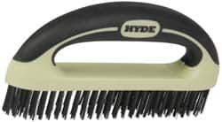 Hyde Tools - 1-1/8 Inch Trim Length Steel Scratch Brush - 8" Brush Length, 8" OAL, 1-1/8" Trim Length, Plastic with Rubber Overmold Ergonomic Handle - Caliber Tooling