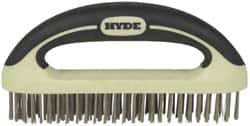 Hyde Tools - 1-1/8 Inch Trim Length Stainless Steel Scratch Brush - 8" Brush Length, 8" OAL, 1-1/8" Trim Length, Plastic with Rubber Overmold Ergonomic Handle - Caliber Tooling