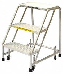 Ballymore - 28-1/2" 3 Step Ladder - Rolling Safety Ladder, 300 Lb Capacity, 28-1/2" Platform Height, 20" Base Width x 25" Base Depth, Solid Ribbed Tread - Caliber Tooling