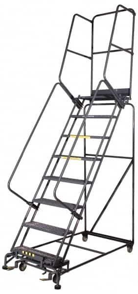 Ballymore - 145" 10 Step Ladder - Rolling Safety Ladder, 450 Lb Capacity, 100" Platform Height, 34" Base Width x 74" Base Depth, Grip Strut - Caliber Tooling