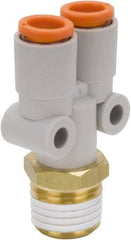 SMC PNEUMATICS - 5/16" Outside Diam, 3/8 NPT, Brass/Polybutylene Push-to-Connect Tube Male Y Connector - 145 Max psi - Caliber Tooling