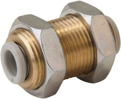 SMC PNEUMATICS - 16mm OD, M28x1.5 UNF, Brass/Polybutylene Push-to-Connect Bulkhead Union - 145 Max psi - Caliber Tooling