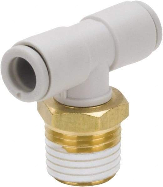 SMC PNEUMATICS - 6mm Outside Diam, 3/8 BSPT, Brass/Polybutylene Push-to-Connect Tube Male Branch Tee - 145 Max psi - Caliber Tooling