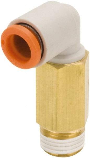 SMC PNEUMATICS - 5/16" Outside Diam, 1/8 NPT, Brass/Polybutylene Push-to-Connect Tube Extended Male Elbow - 145 Max psi - Caliber Tooling