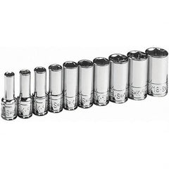 SK - 1/4" Drive Semi-Deep Socket Set - 3/16 to 9/16", Inch Measurement Standard - Caliber Tooling