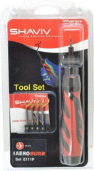 Shaviv - 7 Piece Hand Deburring Tool Set - E Blade Holder, E111P Blades, For Straight Edge, Hole Edge, Hole Inner Surface, Flat Surface - Caliber Tooling