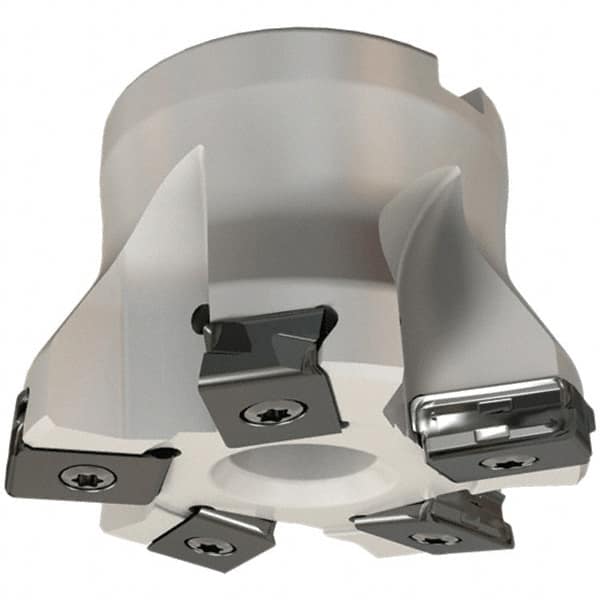 Iscar - 5 Inserts, 2-1/2" Cut Diam, 1" Arbor Diam, 0.118" Max Depth of Cut, Indexable Square-Shoulder Face Mill - 0/90° Lead Angle, 1-3/4" High, HTP LNHT 1606 Insert Compatibility, Through Coolant, Series TangPlunge - Caliber Tooling