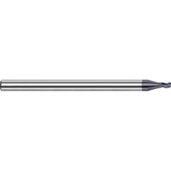 Corner Radius End Mill: 0.115″ Dia, 9/64″ LOC, 1/32″ Radius, 3 Flutes, Solid Carbide 1-1/2″ OAL, 1/8″ Shank Dia, 35 ° Helix, AlTiN Coated, Corner Radius End