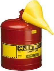 Justrite - 5 Gal 24-Gauge Coated Steel Body Self-Closing, Self-Venting, Full-Length Flame Arrester - 16-7/8" High x 11-3/4" Diam, Red with Yellow - Caliber Tooling