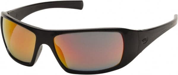 PYRAMEX - Ice Orange Mirror Lenses, Framed Safety Glasses - Scratch Resistant, Black Polycarbonate/Thermoplastic Rubber Frame, Size Universal, Wrap Around - Caliber Tooling