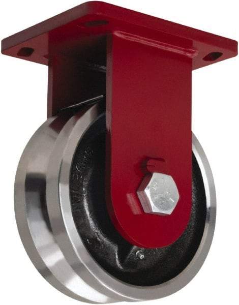 Hamilton - 8" Diam x 4" Wide, Iron Rigid Caster - 6,500 Lb Capacity, Top Plate Mount, 6-1/2" x 7-1/2" Plate, Tapered Roller Bearing - Caliber Tooling