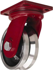 Hamilton - 8" Diam x 3" Wide, Iron Swivel Caster - 5,000 Lb Capacity, Top Plate Mount, 6-1/2" x 7-1/2" Plate, Tapered Roller Bearing - Caliber Tooling