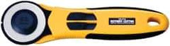 Olfa - Fixed Rotary Cutter - 1.77" Tungsten Tool Steel Blade, Yellow & Black ABS Plastic with Elastomer Inset Handle, 1 Blade Included - Caliber Tooling