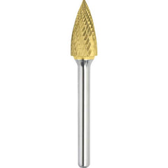 Made in USA - 1/2" Cut Diam, 0.2362" Shank Diam, Tree Head Double Cut Burr - Carbide, 25mm LOC, 70mm OAL - Caliber Tooling