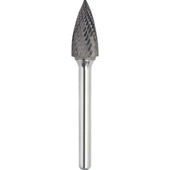 Made in USA - 5/8" Cut Diam, 1/4" Shank Diam, Tree Head Double Cut Burr - Carbide, 1" LOC, 2-3/4" OAL - Caliber Tooling